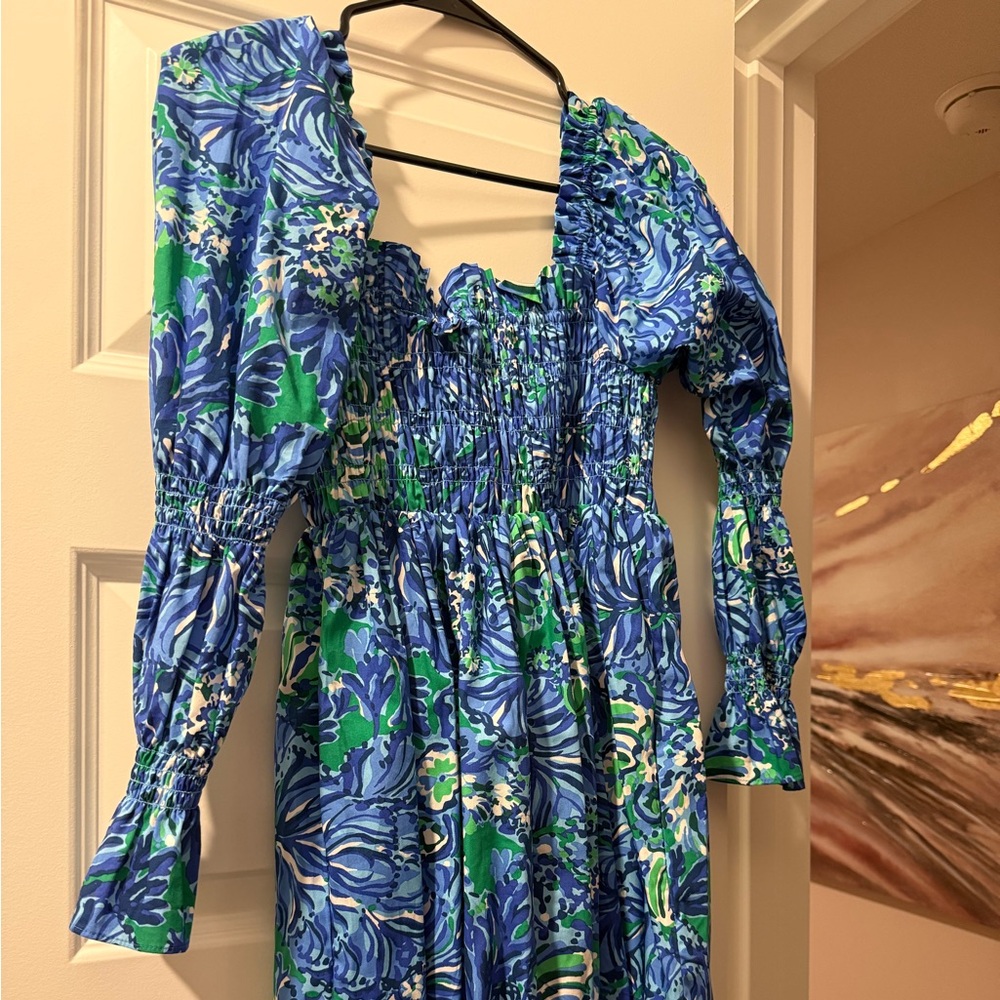 Lilly Pulitzer Floral Blue and Green Mini Dress